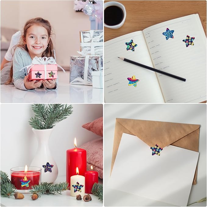 500pcs Small Star Stickers, 1 inch Self-Adhesive Colorful Sticker Cute Laser Space Star Printed Sticker Roll for Kids Teachers Reward Supplies Crafts