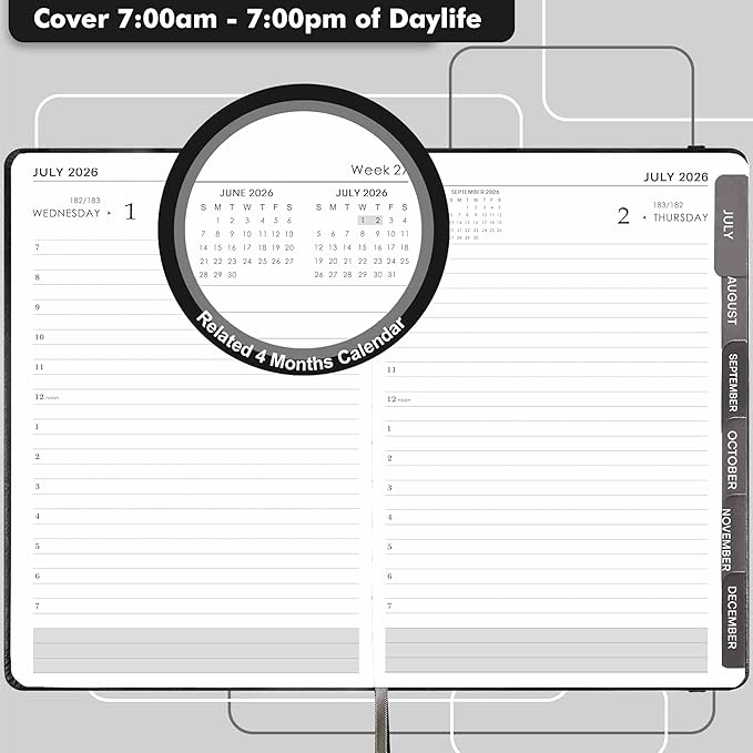 Daily Planner 2026-2027 - Diary 2026-2027, Appointment Book with Tabs, Pen Loop, Bookmarks, Inner Pocket, July 2026 to June 2027, 5.75" x 8.25"