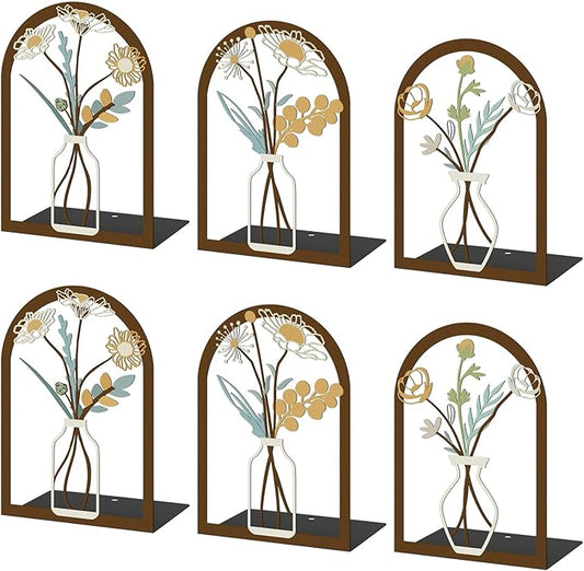 6 Pair Colourful Flower Metal Bookends Decorative Book Ends for Shelves Non-Slip Book Stopper Flower Shelf Holder for Home School Office Heavy Books