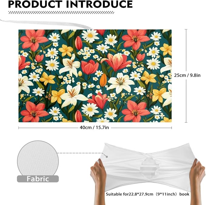 Dreaweet Lily Print Book Covers for Textbooks Paperback,Stretchable Jumbo Book Sleeves for Hardcover Books up to 9 x 11 Inches Reusable Washable Protective Textbook Covers