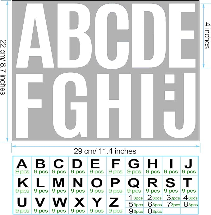 Bemeol 30 Sheets Large Letter Sickers 4 inch Vinyl Letter Alphabet Number Stickers for Bulletin Board Classroom Mailbox Home Decor(White)