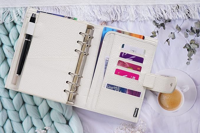 Moterm Personal Luxe Rings Planner - Genuine Leather Binder Organizer (30mm Ring, Pebbled-Cream)