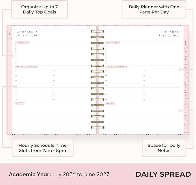 Blue Sky Rachel Parcell 2026-2027 Daily and Monthly Academic Year Planner Calendar, July 2026 - June 2027, 7" x 9", Laminated Cover, Wirebound, Laminated Tabs, Storage Pocket, Includes Stickers, Laine Pink