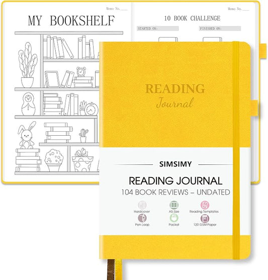 Reading Journal with 104 Book Reviews, Book Journal for Books Lovers & Readers - Review and Track Your Reading Progress, Reading Log Notebook Gift, A5, Yellow