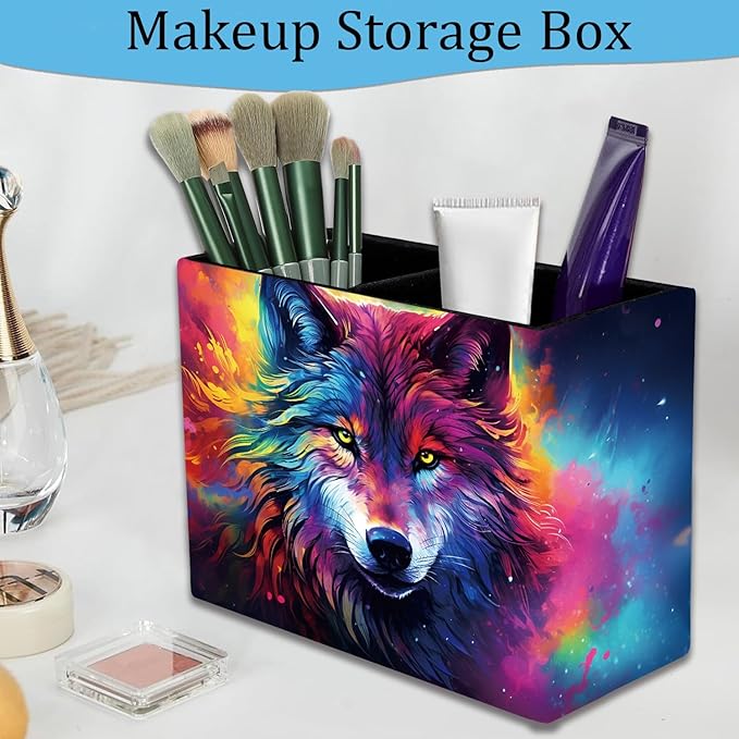 Pen Holder and Anti-Slip Mouse Pad Combination, Makeup Brush Storage Box, Tableware Storage Box, Suitable for Office and Home - Colorful Space Wolf