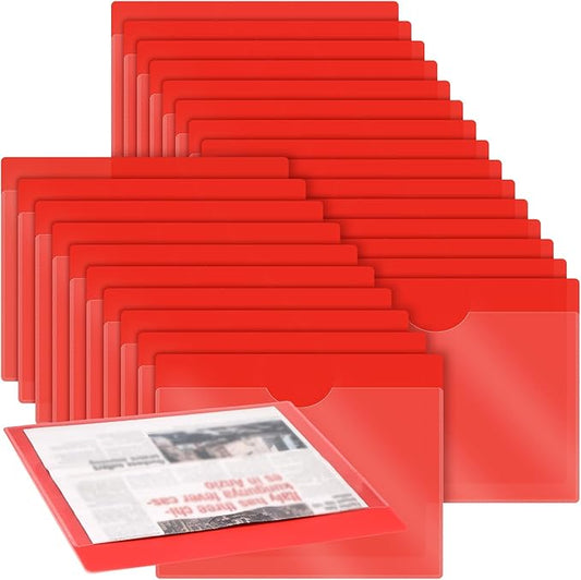 Kisston 25 Pack Heavy Duty Vinyl Plastic Folders with Clear Front Pocket File Jackets, Three Sided Closed, Letter Size Plastic Folders for Documents, 11.75 x 9.25 Inch (Red)