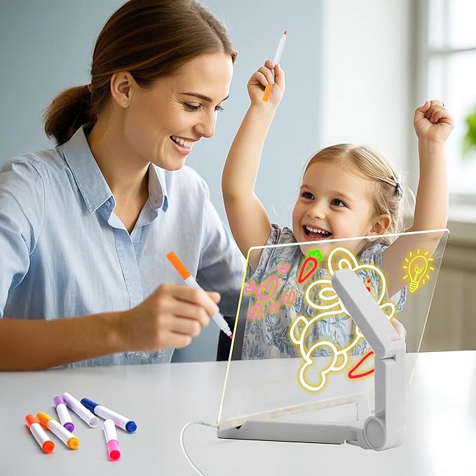 LED Note Board with Colors, Acrylic Dry Erase Board with Light, Magical Light Board, Light Up White Board with 7 Color Pen and Adjustable Stand, for Office School Home, Gift for Kids(6"x6")