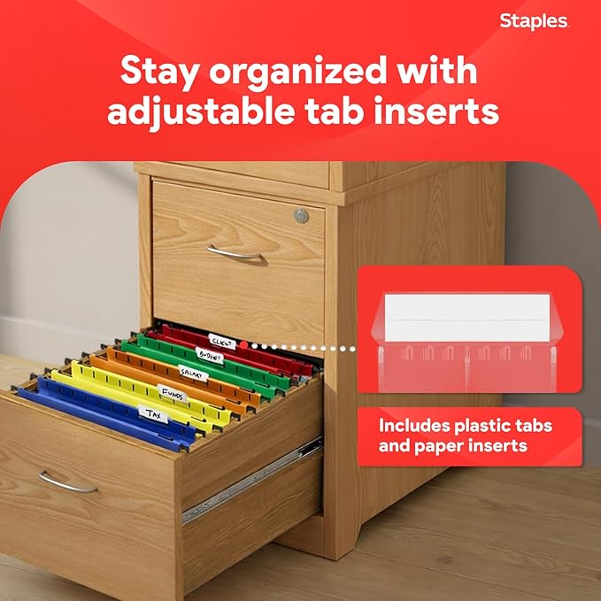 Staples Poly Expanding Hanging File Pockets, Letter Size, Assorted Colors, Durable Poly Construction – 5/Pack
