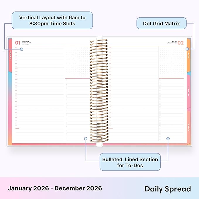 Blue Sky Livewell 2026 Daily and Monthly Planner Calendar, January 2026 - December 2026, 7" x 9", Flexible Laminated Cover, Heavy Duty Coil Binding, Colorful Premium Paper, Includes Storage Pocket, Stickers, Navy