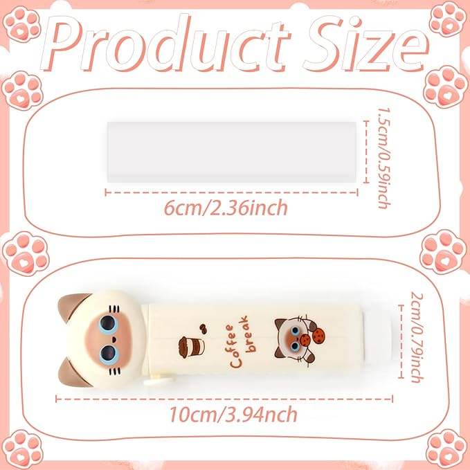 Benvo 4 Pcs Sliding Retractable Pencil Erasers with Cute Cat Plastic Sleeve Kawaii Erasers for School Home Office Clean Erase Rubber(4 Colors)