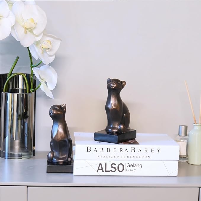 Cat Book-Ends Heavy Duty Decorative-Bookends - Unique Bookend for Books Heavy Duty Antique Book Stopper for Shelf Office Desk Magazine Stand Organizer 2.8 LBS 4.25x2.75x6.75 inches Newman House Studio