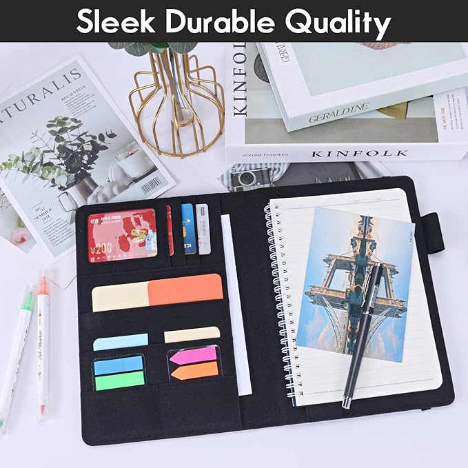 Executive Size Notebook Cover for Rocketbook A5 8.8"x6" Inch, Waterproof Portfolio Organizer with Pen Loop Holder & Card Slots, Protective Case for Journals - Business Travel & Office Use (Black)