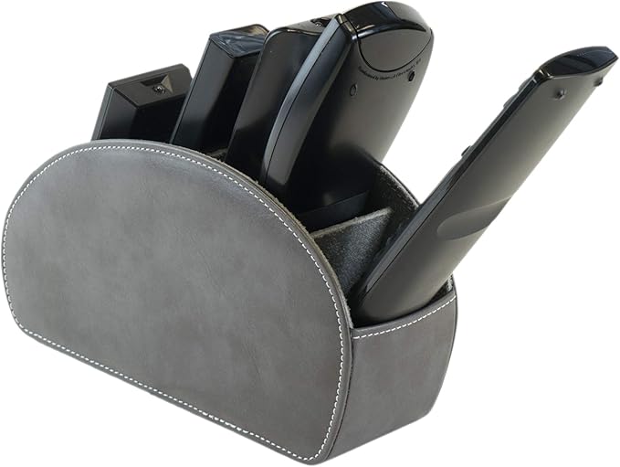Remote Control Holder with 5 Compartments, Grey PU Leather Office Organization Storage Caddy Box for TV Remote, Heater Controllers, Media Player, Office Supplies, Makeup Brushes CEG10