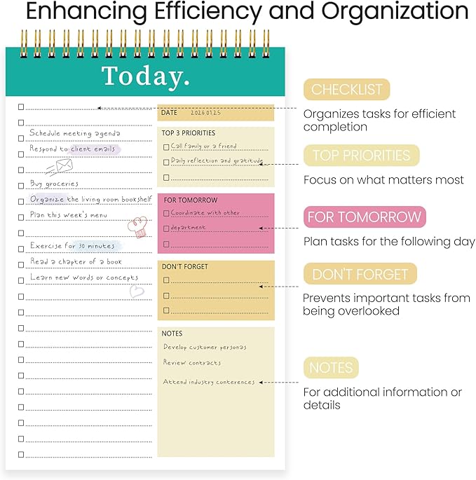 CICPAP To Do List Notepad - To Do List Notebook for Work with 52 Sheets, Undated Daily Planner Perfect for Enhanced Productivity and Goal Achievement - Green Pink