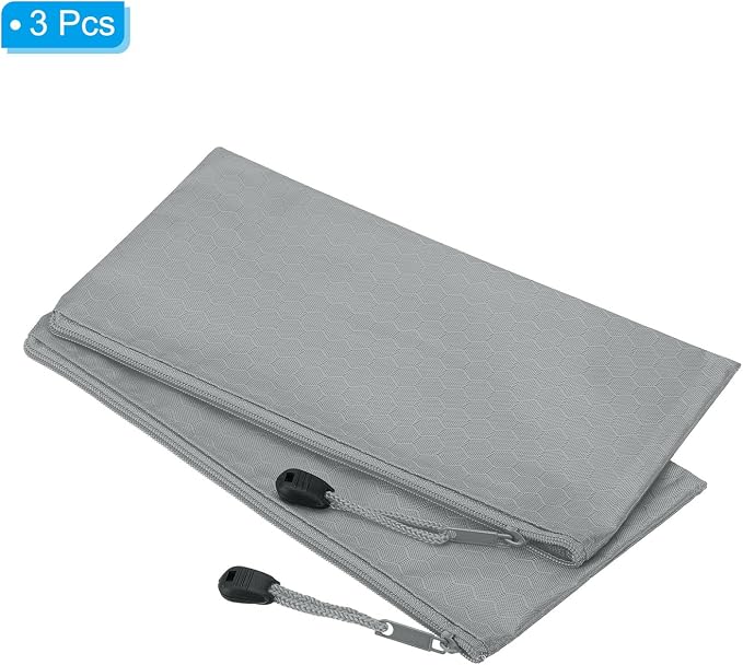 PATIKIL Waterproof Zipper File Bags, 3 Pack A6 Document Holders Pencil Pouch for Office, Gray