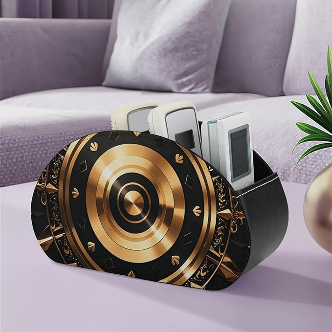 Gold Black Wallpaper Remote Control Holder PU Leather Remote Caddy TV Remote Storage Box with 5 Compartments Pencil Storage Box Makeup Brush Holder Office Supplies