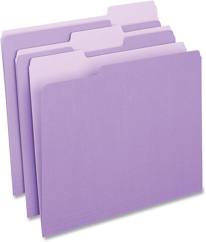 Universal 10505 File Folders, 1/3 Cut One-Ply Top Tab, Letter, Violet/Light Violet, 100/Box