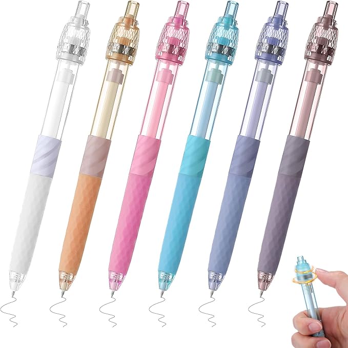 Crtiin 6 Pcs Fidget Spinner Pens for Adults Black Ink Gel Pens with Fidget Ball Stress Relief Pen Spinning Pen for Office Supplies Journaling (Cylinder,Purple Series)