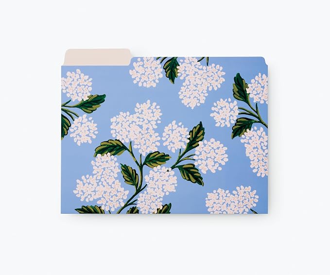 RIFLE PAPER CO. Hydrangea Assorted File Folder Set, Stay Organized with Our Stylish, Sturdy and Colorful File Folders, Set of 6 Including 2 of Each Design and 12 Handy Adhesive Labels