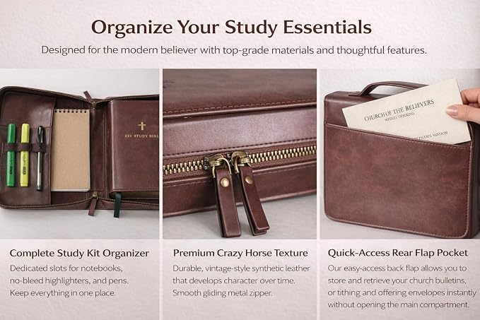 KREDOS Premium Bible Cover - Vintage Crazy Horse Style PU Leather Case for Men & Women - Large Minimalist Bible Holder & Christian Gifts - Fits Study Accessories, Notebook, Markers & Highlighters