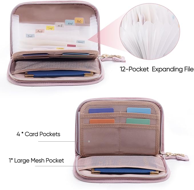 Receipt Organizer with 12 Pockets 8x5.5" Small Receipt Holder Organizer - Accordion File Organizer - Cash/Bill Organizer -Coupon Holder - Budget Binder Money Organizer for Travel, Business
