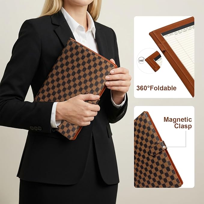 Professional Padfolio Portfolio Binder, Leather Business Portfolio Organizer for Men & Women, Includes File Pockets, Card Holders, Pen Loop & Resume Holder for Interviews