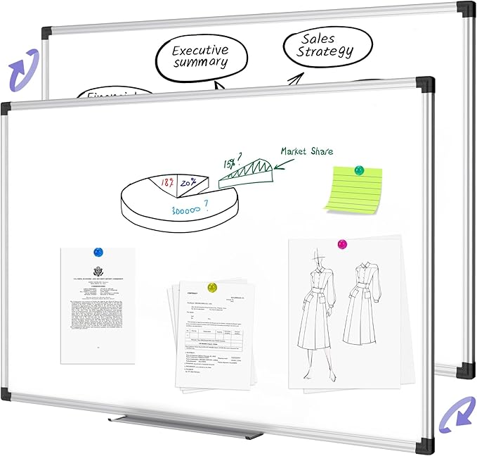 XBoard Magnetic Dry Erase Board/Whiteboard, 36 X 24 Inches Double Sided White Board, Silver Aluminium Frame