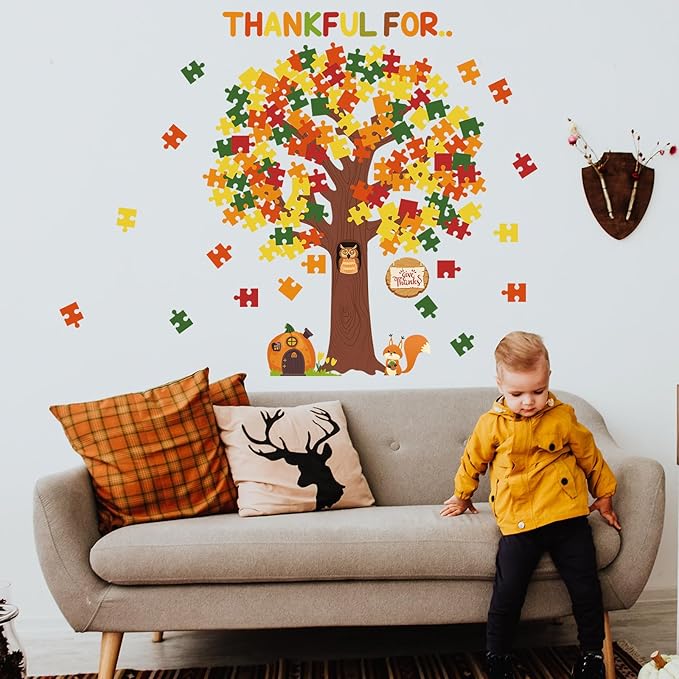 Pajean Thanksgiving Classroom Bulletin Board Decorations Bulletin Board Tree Fall Tree Set Classroom Decorations Puzzle Cutouts for Autumn Harvest Thanksgiving Party Decorations