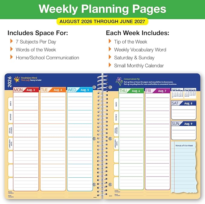Global Datebooks 2026-2027 Elementary Student Planner 8.5" x 11" - Dated Weekly & Monthly Academic Planner with Ruler/Bookmark & Stickers, Ideal for Homework, Matrix Style, Corkboard
