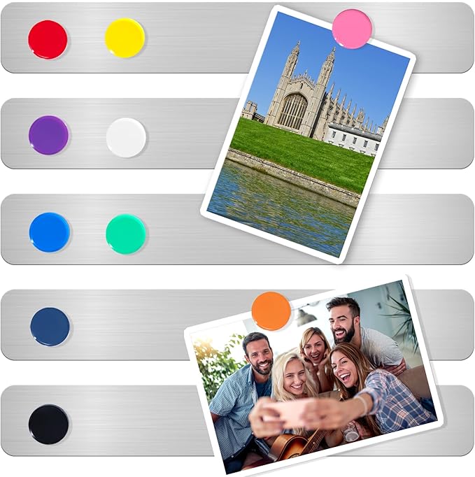 ZDZBLX Magnetic Board Bulletin Board Strips – 5 Pack Stainless Steel Frameless Magnet Boards with Adhesive Backing, Memo Bar for Wall, Office, School, Home Organization, Metal Strip Includes 10 Magnet