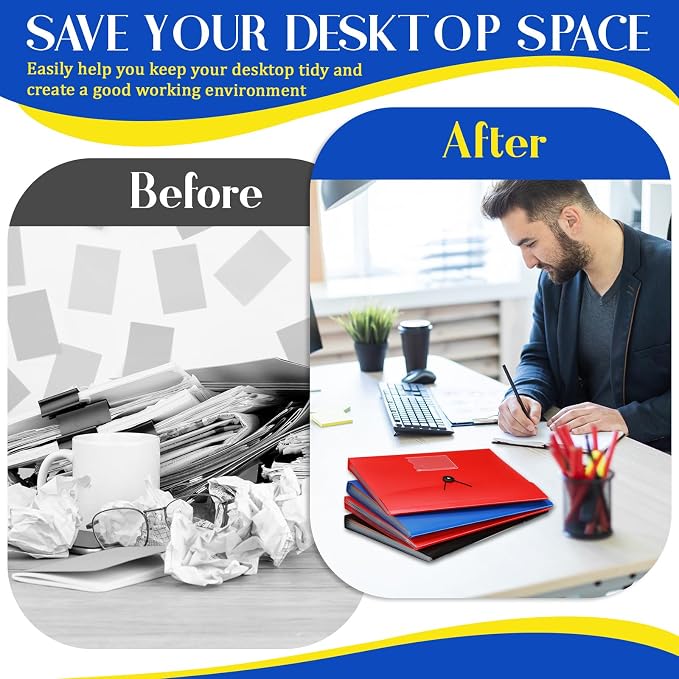 Glenmal 10 Pcs 7 Pocket File Folders File Organizer Expanding Folder with Labels Plastic Pocket A4 Letter Size Paper Organizer for Office Back to School Supplies(Red, Black, Blue)