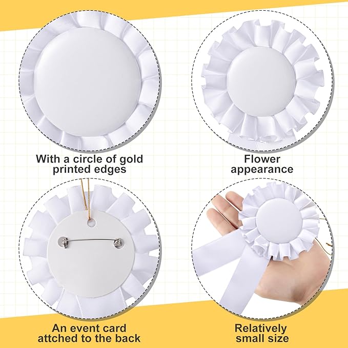 Henoyso 18 Pcs Blank Award Ribbon 1st Place Rosette Prize Award Medals Ribbons Recognition Participation Badges for Competition DIY Party Accessory Science Fair Talent Show(White)
