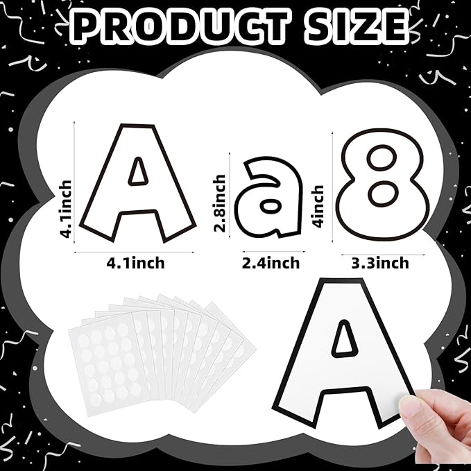 249 Pcs Bulletin Board Letters Set, 4 Inch Colorful Alphabet Numbers & Punctuation Cutouts with Adhesive Dots for Classroom Wall & School Decor (White)