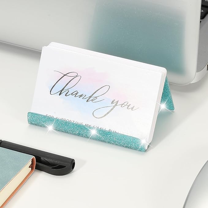 PATIKIL Business Card Holder for Desk, 2Pcs Acrylic Business Card Holders Shine Card Stand Organizer Cards Display for Office Exhibition, Lake Blue