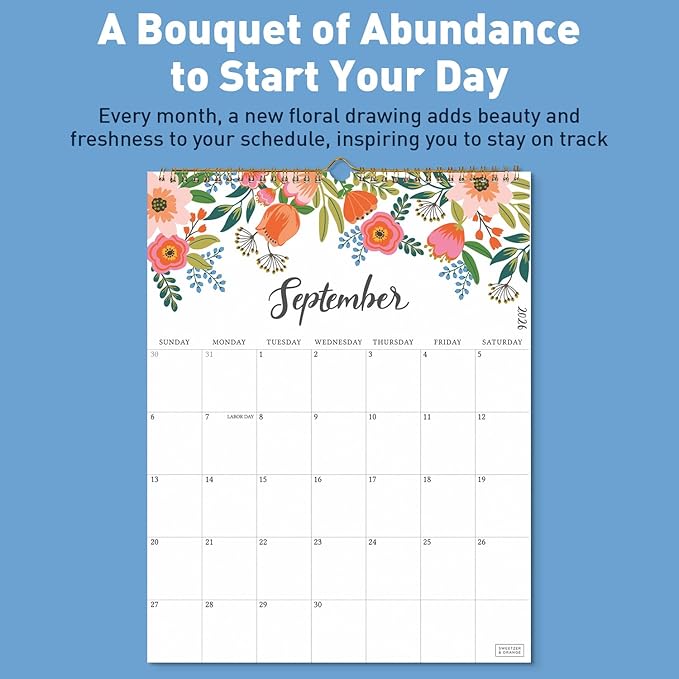 S&O Vertical Floral Wall Calendar from January 2026-June 2027 - Tear-Off Monthly Calendar - 18 Month Academic Wall Planner - Hanging Organizer to Track Anniversaries & Appointments - 13.5"x10.5”in