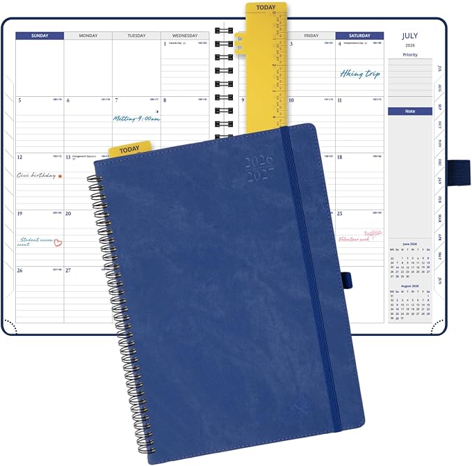 POPRUN 2026-2027 Monthly Planner, Large Size 8.25" x 11.75", 16-Month Soft Cover Agenda Calendar from April 2026 to July 2027, Appointment Book with Spiral Bound, Monthly Tabs, Notes and Expenses Pages - Indigo Blue