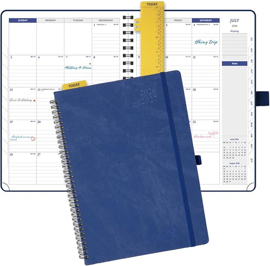 POPRUN 2026-2027 Monthly Planner, Large Size 8.25" x 11.75", 16-Month Soft Cover Agenda Calendar from April 2026 to July 2027, Appointment Book with Spiral Bound, Monthly Tabs, Notes and Expenses Pages - Indigo Blue