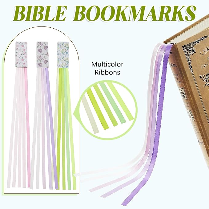 Outus 3 Pieces Bible Ribbon Bookmark Markers Artificial Leather Bookmark with Ribbons for Books Office(Flower,Morandi)