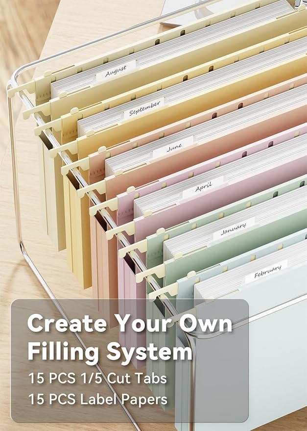 Ansook Hanging File Folders Letter Size Extra Capacity,Heavy Duty 1" Expandable Letter File Folders Hanging with Tabs,12 Pack Plastic File Cabinet Folders for File Frame/Box,Hanging File Organizer