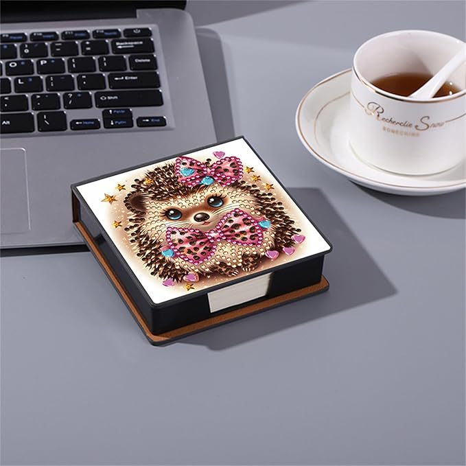 Hedgehog Diamonds Painting Kit Note Box,Animal Memo Paper Storage Box Diamond Art,Sticky Note Holder Diamond Art,Diamond Painting Memo Pad For Office Desk. (Hedgehog)