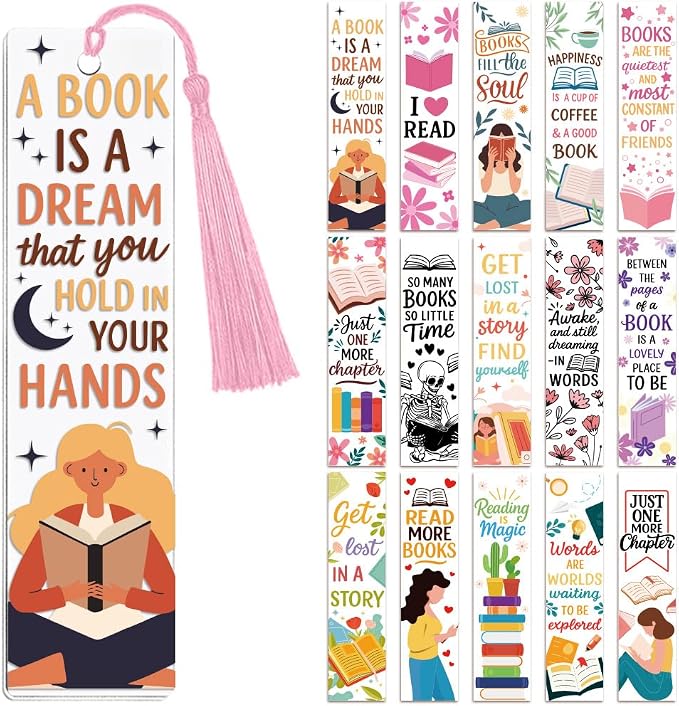 Peacoblue 30pcs UV DTF Bookmarks Transfer Stickers Wraps Reading and Book Lovers for Women Men Reading, Waterproof Bookmarkers Decal(No Blank Bookmarks) for Acrylic Plastic Metal Blank Bookmark