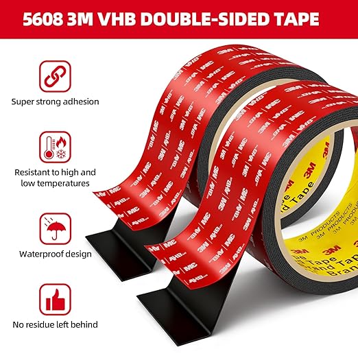3M Double Sided Tape Heavy Duty 0.39in x 10ft, Heavy Duty Removable Mounting Tape, Adhesive Strips Double Sided Mounting Tape, Strong Foam Tape for Walls Picture Hanging Poster, Car, LED Strip Light