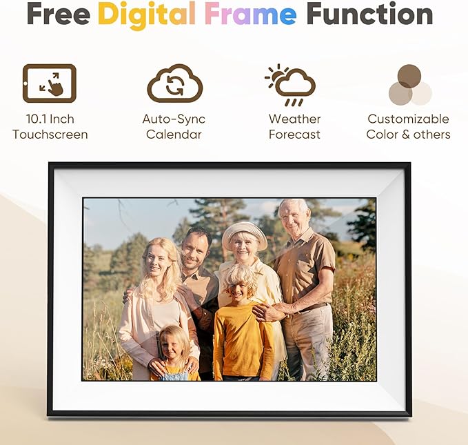 10.1 Inch Smart Family Digital Calendar with Touchscreen – All-in-One Planner, Chore & Meal Chart, Syncs with Google/Outlook/iOS, WiFi Desk Organizer & Digital Photo Frame (Black)