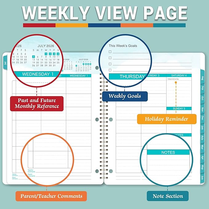 Student Planner 2026-2027 - Academic Planner 2026-2027, July 2026 - June 2027, 11" × 9", Weekly Lesson Planners, Monthly & Weekly School Planners for Middle/High School, Stickers, Week's Goals, Tabs