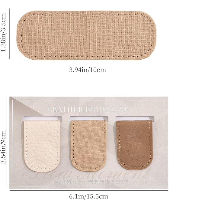 3PCS Magnetic Leather Bookmarks，Book Marks for Books, Strong Magnet Reading Accessories for Men & Women，Long-Lasting and Durable Gift Suitable for Book Lovers & Students (Cream，Light Khaki，Taupe)