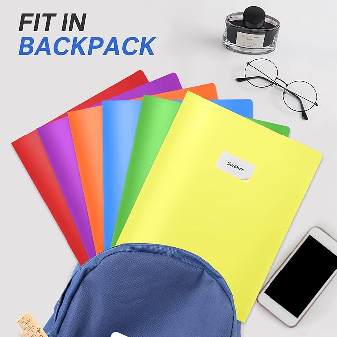 Sooez 14 Pack Folders with Pockets, Pocket Folders with Extra Labels, Plastic Folders with Pockets, 2 Pocket Folders Bulk, Heavy Duty File Folders, School Folder Business Folder Office Filing Supplies
