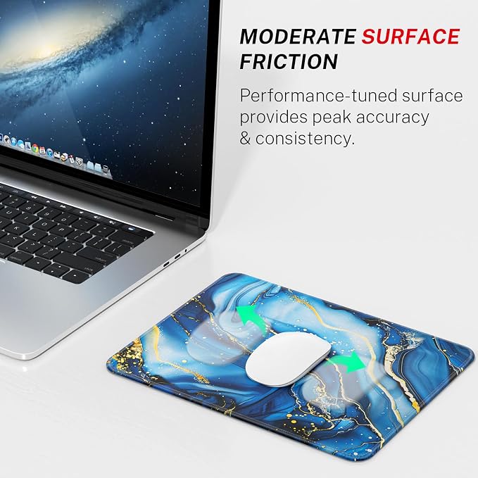MROCO Essential Office & Gaming Mouse Pad, 8.5 x 11 Inch, Blue Marble | Anti-Fray Stitched Edges, Functional Pattern Design, Non-Slip Rubber Base, Water and Stain Resistance