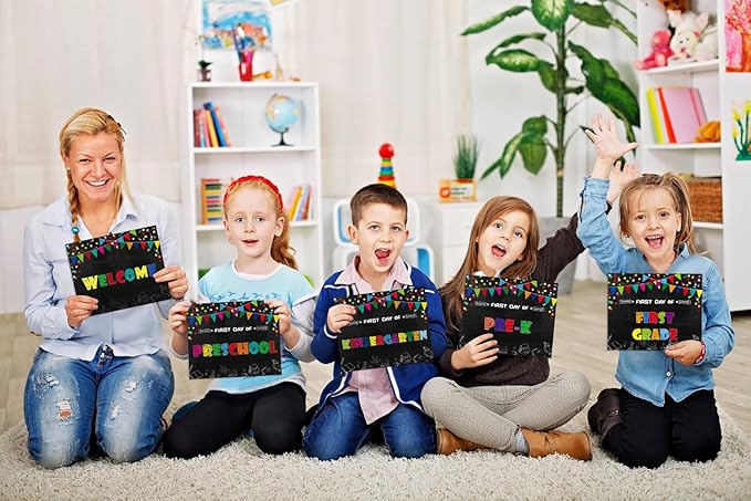 WaaHome First Day of School Chalkboard Sign - 8''x10'' First Day of Kindergarten Preschool Sign Back to School Signs for Kids Girls Boys, Reusable, 16 Grades