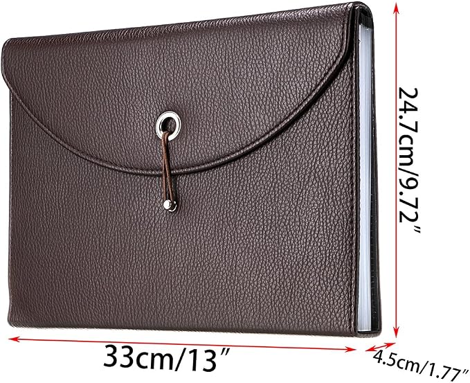 BTSKY PU Leather Expanding File Folders-13 Pockets A4 Letter Size Paper File Folder Accordion Business Document Organizer with Fasteners and Tabs (Brown)