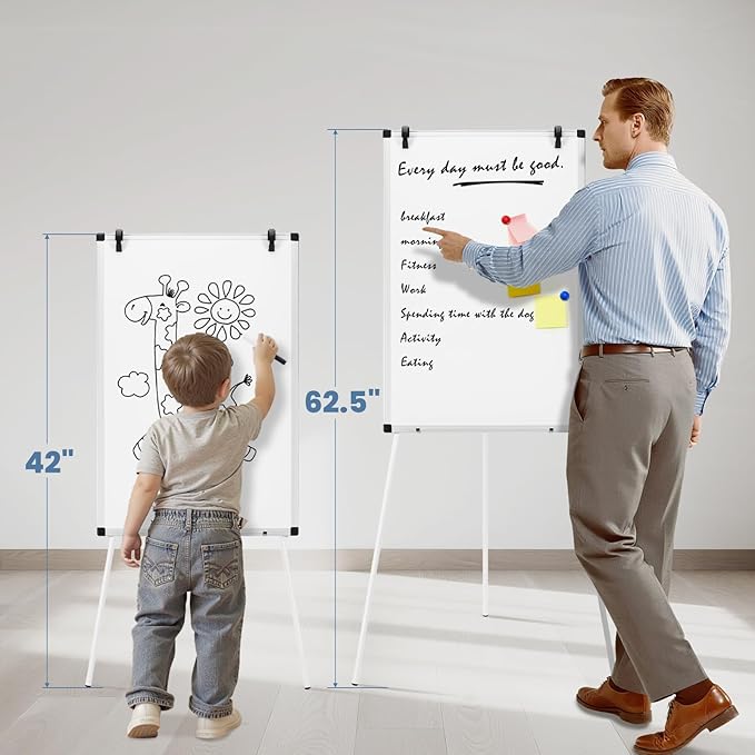 OLIXIS 24" x 36" Magnetic White Board, Standing Dry Erase Board, Whiteboard with 1 Dry Eraser & 2 Multicolor Markers & 4 Magnetic Pins, Aluminium Frame for Home, School, Office, White Sliver